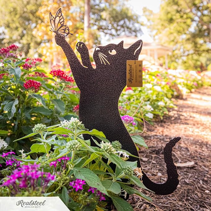 RealSteel I 3 Pack Steel Cat Garden Decor I Outdoor Yard Decorations I Gift for Cat Lovers I Lawn Ornaments and Statues I Garden Signs Decorative Outdoor - Gold-Ruum Studio Home