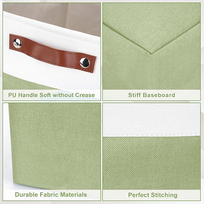 Large Fabric Storage Baskets | 50L Storage Bins, Decorative Linen Closet Baskets with Handles for Organizing, Shelf, Toys, Clothes, Home, Office, Nursery, 17x12x15Inches (Green&White)-Ruum Studio Home