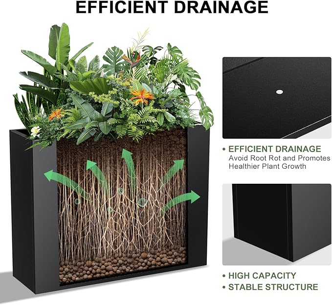 Metal Planter Box, Outdoor Heavy Duty Metal Garden Planter Spliced Flower Pot with Partitions, All-Weather Use with Drainage Holes for Patio/Porch-30 x 24" x 12"-Ruum Studio Home