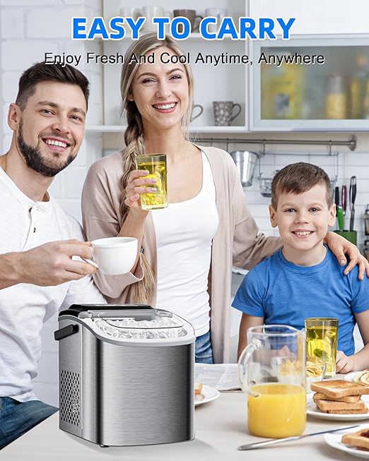 Ice Maker Machine Countertop 26lbs/24H, Portable Quiet Ice Makers Cubes in 9PCS/7Min, Self Cleaning, Ice Maker with Scoop for Kitchen, Home, Party-Ruum Studio Home