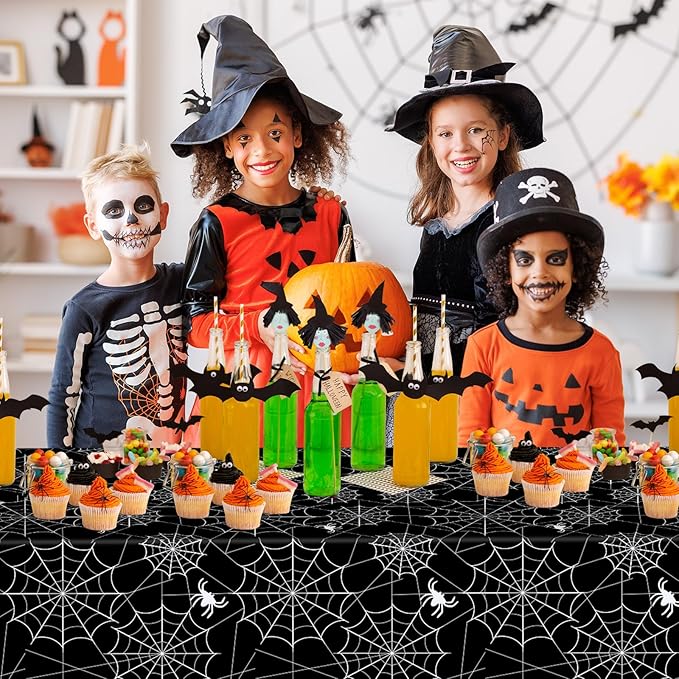 2 Pcs Halloween Tablecloth - Plastic Halloweens Spider Webs Table Cloth, Black Disposable Rectangle Spiderweb Table Cover for Halloween Party Decorations Supplies Favors Tables Decor, 108 x 54 Inch-Ruum Studio Home