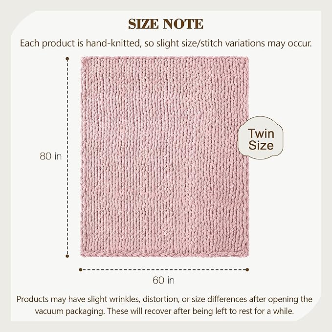 Carriediosa Chunky Knit Throw Blanket 60" X 80" Twin, 100% Hand Made Large Chenille Loop Yarn Soft Fluffy Throws for Couch Sofa Bed, Big Crochet Cozy Heavy Thick Cable Woven Blankets, Dusty Pink-Ruum Studio Home