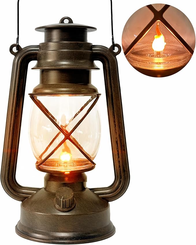 Vintage LED Outdoor Lantern Battery Powered Lanterns with Flame Wick Waterproof Camping Lamp Non-Solar Hanging Lantern Lights Landscape Decor for Indoor/Outdoor Use-Ruum Studio Home