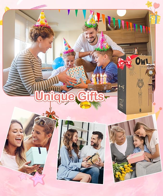 Wind Chimes Outdoor Indoor Decor: Birthday Gifts for Mom Grandma - Outside Lights for Garden Yard Patio Porch(Owl)-Ruum Studio Home