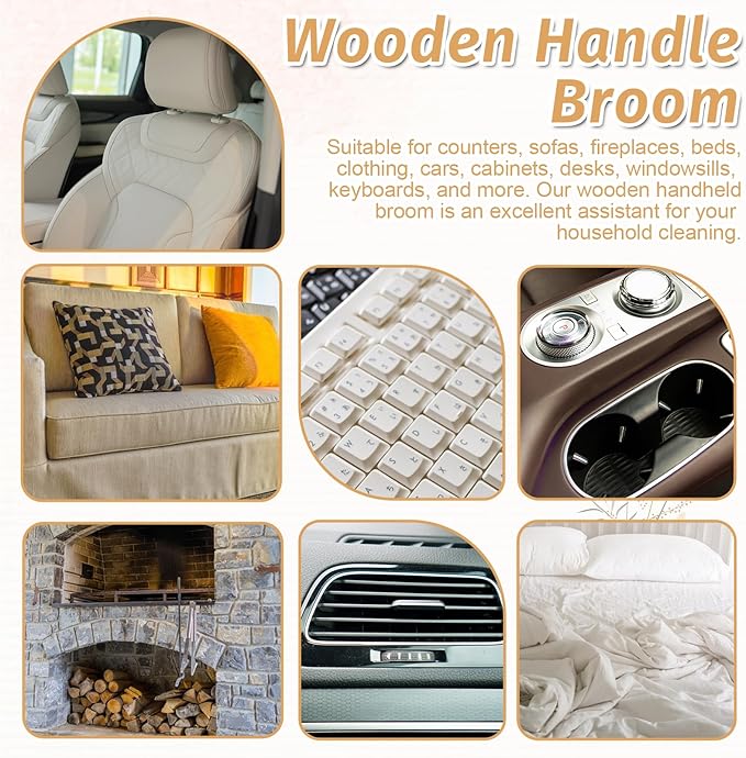 8 Pieces Woooden Dust Brush Hand Broom Bulk Bench Brush with Long Wood Handle Soft Bristle Whisk Broom for Counter Bed Sofa Bench Car Fireplace Clothes Household Cleaning-Ruum Studio Home