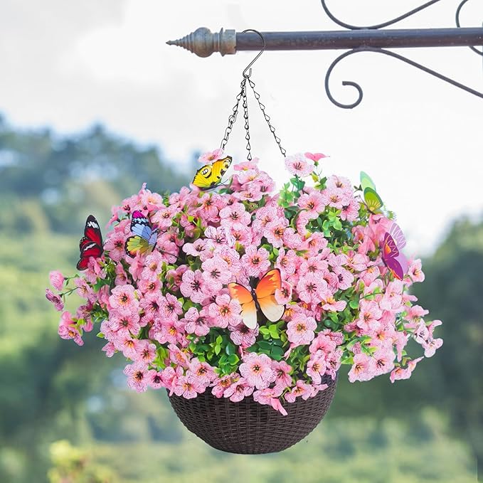 ‌20 Bundles Artificial Flowers for Outdoors‌ with 6 Faux Butterflies, UV Resistant ‌Fake Flowers‌ with Eucalyptus Leaves, ‌Artificial Plants Outdoor‌ for Patio Garden Porch Home Decor (Pink)-Ruum Studio Home