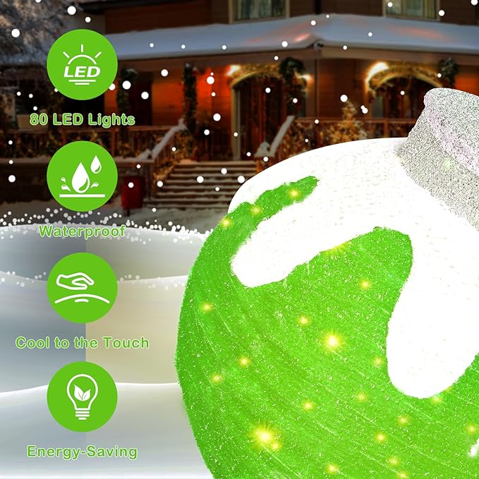 BRIGHTDECK Outdoor Christmas Ball Decoration, 80 LED Lights, 8 Light Modes, Pop-Up Collapsible Holiday Ornament (Green)-Ruum Studio Home