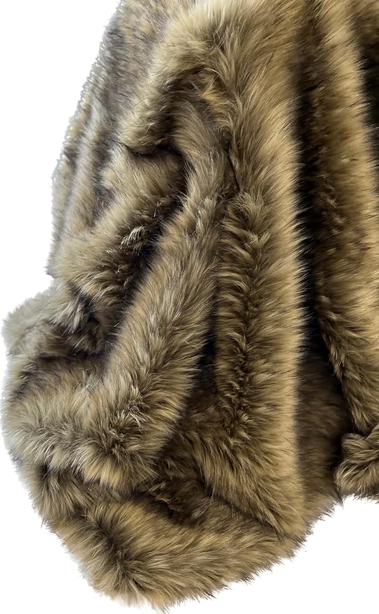 Brown Faux Fur Throw Blanket and Bedspread Caramel and Coffee Colors, Realistic Faux Brown Wolf - Light & Dark Brown Faux Fur - Luxury Throw Blanket, Made in USA, 16406-Ruum Studio Home