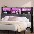 Headboard with 3-Tier Storage Shelves, Velvet Upholstered Head Board with 2 Outlets, USB Ports & LED Light, Soft Backrest for King Size Bed, Black BH19404B-Ruum Studio Home
