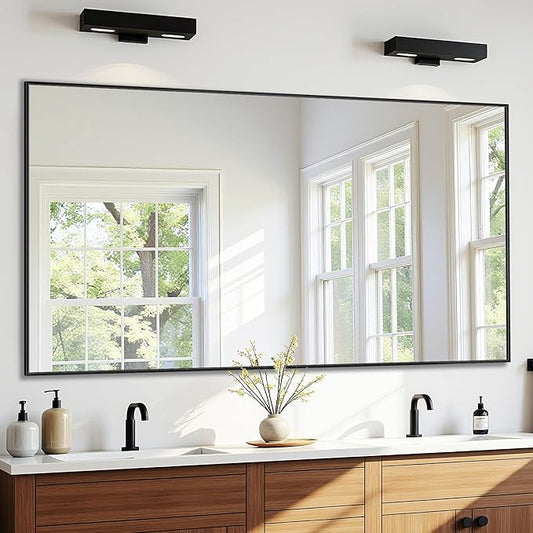 Bathroom Mirror 55" x 30", Large Rectangle Wall Mirror, Black Metal Frame Wall Mounted Mirrors for Bathroom, Vanity, Bedroom, Entryway Decor(Horizontal/Vertical)-Ruum Studio Home