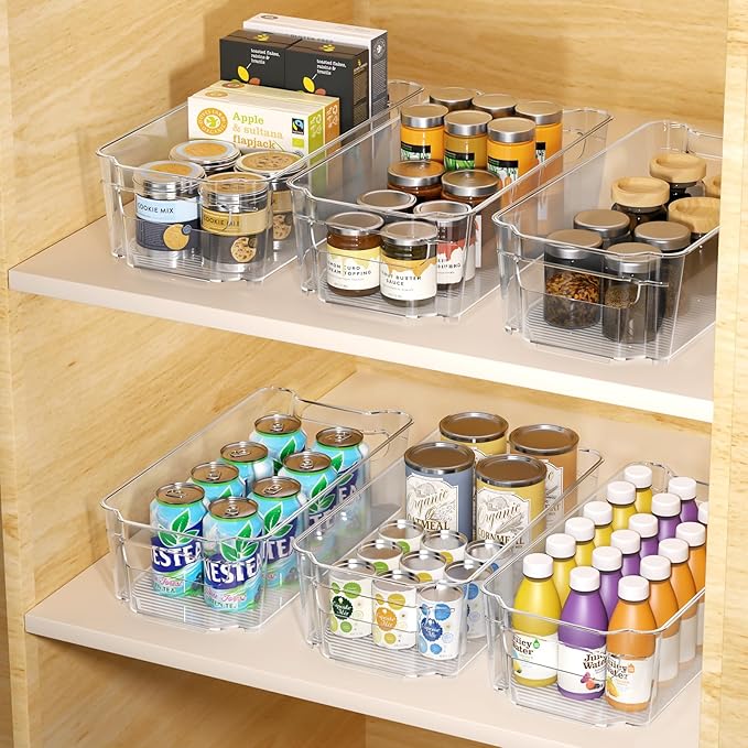 Clear Fridge Organizer, Refrigerator Organizer Bins with Handle, Freezer, Kitchen Cabinet, Pantry Organization, BPA Free Fridge Organizers (12.4 inch 4 Pack)-Ruum Studio Home