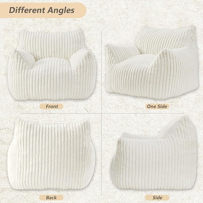 Giant Bean Bag Chairs for Adults Teens, Large Bean Bag Sofa Chairs with Filling Comfy Fuzzy BeanBag Chair with Armrests for Bedroom Living Room Reading-Ruum Studio Home