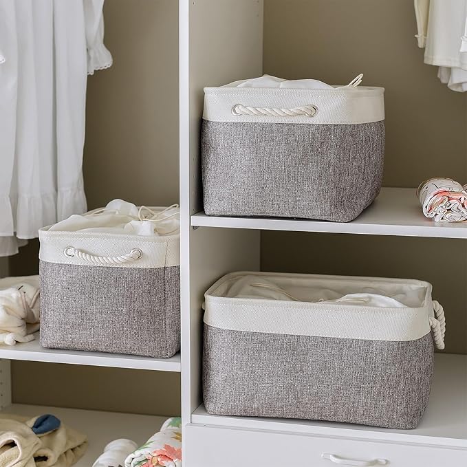 TheWarmHome Storage Baskets for Organizing, X Large - 3 Pack 17.7L×13.8W×9.8H in Foldable Storage Bins for Shelves, Fabric Storage Box for Closet Nursery Toy Gift (White & Grey)-Ruum Studio Home