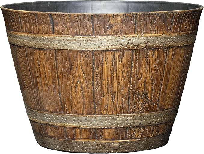 Classic Home & Garden Whiskey Barrel Planters - Wooden Finish Flower Planter Pot - Stylish Garden Pots - Indoor & Outdoor Resin Planters - Weather-Resistant Planting Pots (9" Oak Brown, Pack of 1)-Ruum Studio Home