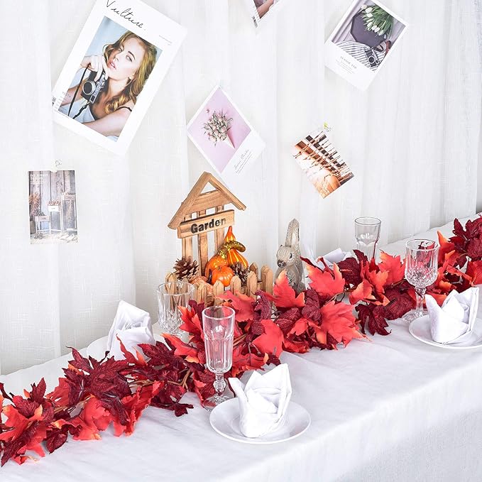 Lvydec 2 Pack Maple Leaves Fall Garland - 5.9ft/Strand Artificial Foliage, Red Fall Leaves Autumn Decoration for Home, Wedding, Party, Halloween, Thanksgiving-Ruum Studio Home