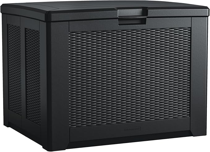 Rubbermaid Medium Resin Outdoor Storage Deck Box (74 Gal), Weather Resistant, Black, Deck Organization for Home/Backyard/Pool Chemicals/Toys/Garden Tools/Porch/Patio Cushions-Ruum Studio Home