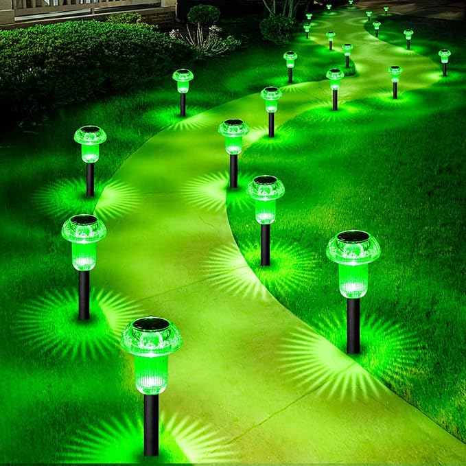 Halloween Solar Lights Outdoor 16 Pack Green LED Waterproof Mushroom Outside Lights for Yard Garden Patio Pathway Walkway Landscape Halloween Decorations-Ruum Studio Home