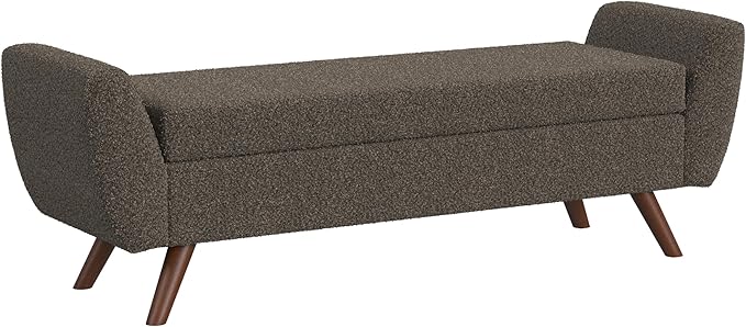 HomePop Modern Storage Bench with Wood Legs Home Décor|Bench with Storage for Living Room & Bedroom - Dark Brown Boucle-Ruum Studio Home