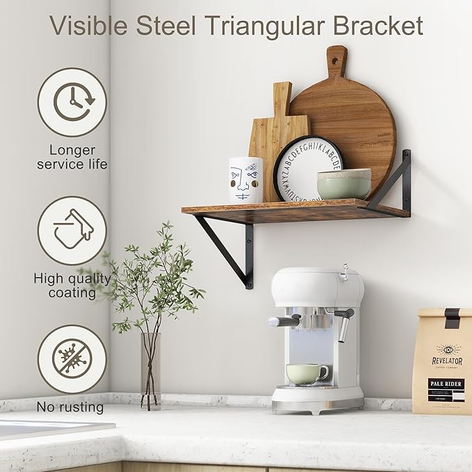 Deep Floating Shelves for Wall, 12 Inch Deep Floating Shelves Set of 2, 16"W x 12"D Wall Shelf, Wide Display Ledges Shelves for Bedroom, Bathroom, 12 Deep Bookshelf Wall Mounted - Rustic Brown-Ruum Studio Home