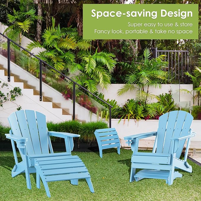 GREENVINES Adirondack-Ottoman | HDPE Plastic | Outdoor Footrest | All Weather | Foot Rest | Foot Stool | Arctic | for Adirondack Chair | for Patio Backyard Pool-Ruum Studio Home