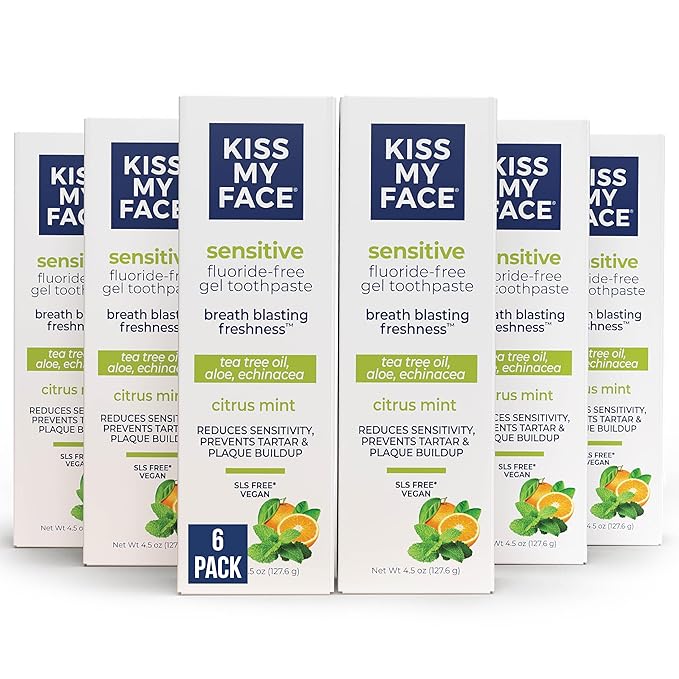 Kiss My Face Sensitive Toothpaste Gel, Citrus Mint Gel, Protection for Sensitive Teeth and Gums, with Tea Tree Oil, Aloe and Iceland Moss, Fluoride Free, Vegan, 4.5 oz, 6 Pack-Ruum Studio Home