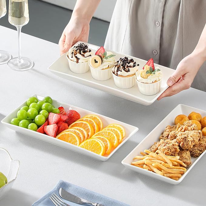 MALACASA 3 Tier Serving Trays for Party, Porcelain Serving Platters and Trays, 12 Inch Tiered Tray Stand, Fruit Tray, Trays for Serving Food, White Dessert Stand with Collapsible Sturdier Metal Rack-Ruum Studio Home