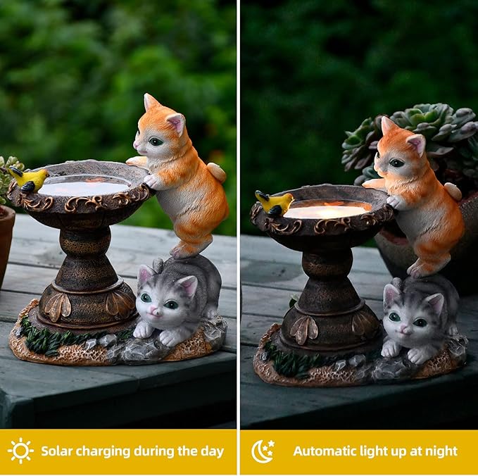 Cat Garden Figurines Outdoor Decor Solar Statue with LED Lights for Patio Lawn Yard Art Decoration Housewarming Garden Gift-Ruum Studio Home