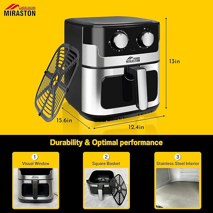 8.5QT Air Fryer, Upgraded Family Size Capacity, Visual Window, Square Basket Dials Stainless Steel Air Fryers, Reheat Leftovers, Easy Cooking for Healthier Breakfast & Dinner in Minutes-Ruum Studio Home