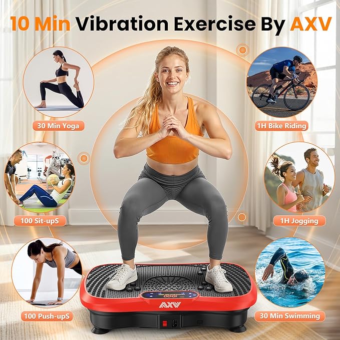 AXV Vibration Plate Fitness Platform Exercise Machine Vibrating Lymphatic Drainage Shaking Full Body Shaker Workout Vibrate Stand Shake Board Sport Gym for Weight Loss Fat Burner for Women Men-Ruum Studio Home