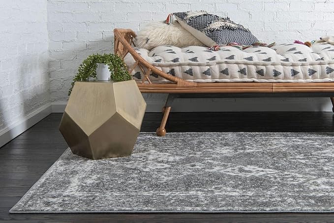 Unique Loom Rosso Collection Vintage, Traditional, Bohemian, Geometric, Distressed, Southwestern Area Rug, 2' 0" x 3' 0", Gray/Ivory-Ruum Studio Home