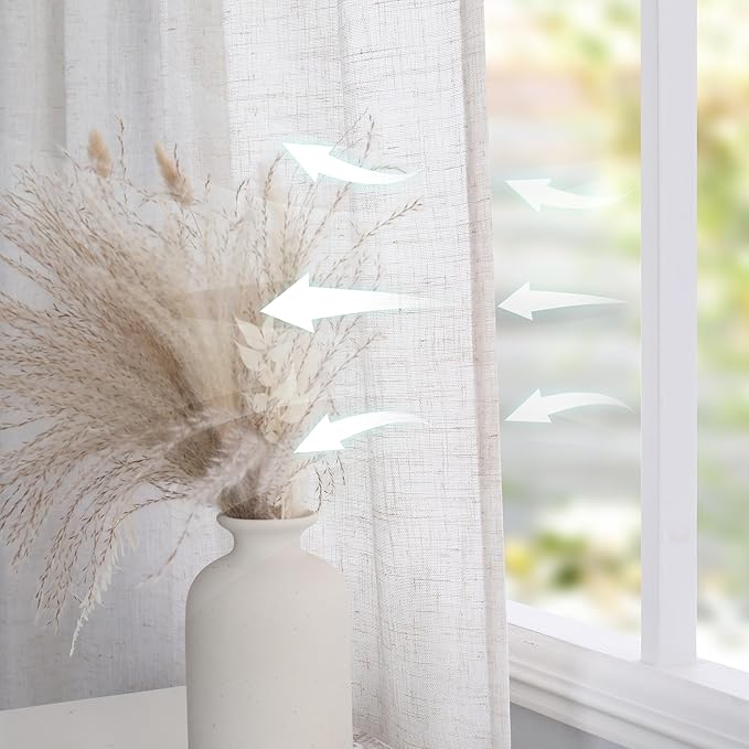 MYSKY HOME Country Curtains for Sliding Glass Door, Back Tab Semi Sheer Curtain Panels Extra Long Floor Length Drapes 108 Inches for Living Room Linen Texture Soft Touch, 100x108 Inch, Linen, 1 Piece-Ruum Studio Home