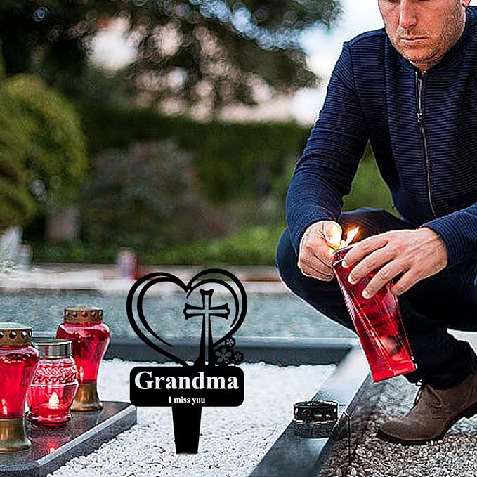 Grandma Memorial Grave Stake, Cemetery Decorations for Grave Markers 12.5 x 7.2 inch Heart Metal Sympathy Stakes Graveside Plaque Decor Sign for Grandma Graves, Yard, Garden - Black-Grandma-Ruum Studio Home