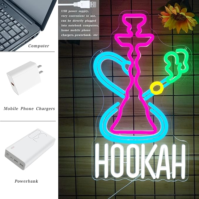 Hookah Neon Sign Nargile Lounge Sign Colorful LED Light for Shisha Bars and Lounges Decor Dimable USB Neon Signs for Man Cave,Hookah Shops,Vape Bars and Vapor Lounges(16.5 * 9.8inch)-Ruum Studio Home