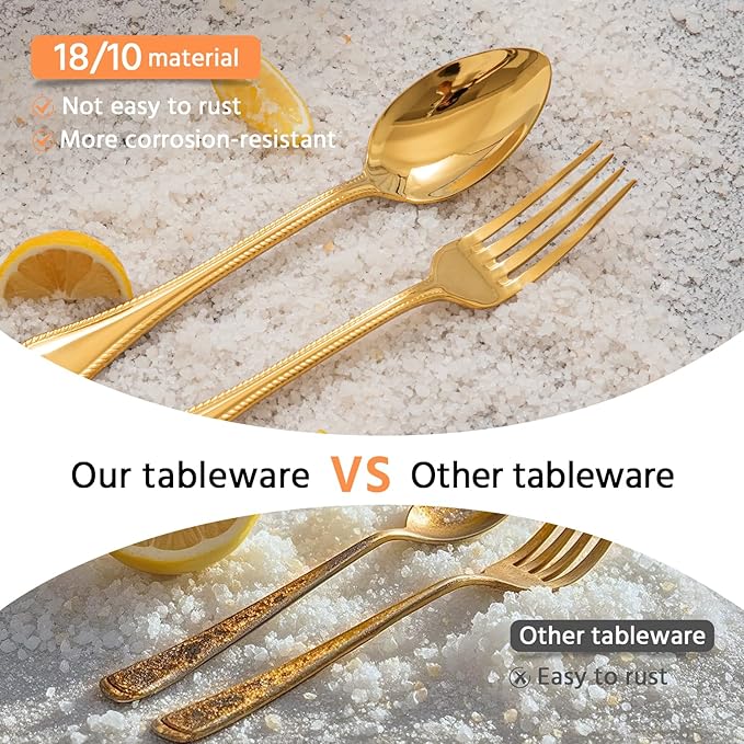 KINGSTONE Gold Silverware Set, 40-piece 18/10 Stainless Steel Flatware Set Cutlery Set for 8, for Kitchen, Home, Wedding, Party, Mirror Polished and Dishwasher Safe, Featured Gifts-Ruum Studio Home