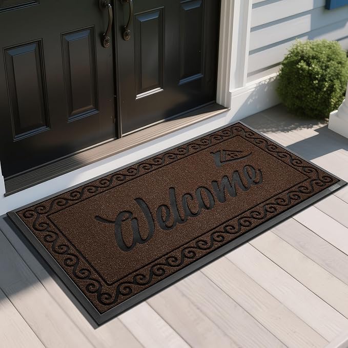 Yimobra Welcome Mat, Heavy Duty Sturdy Door Mats for Home Entrance Outdoor Indoor, Front Doormat for Outside Patio Floor Entry Porch Garage Office, Waterproof, Low Profile, 47 x 24, Coffee-Ruum Studio Home