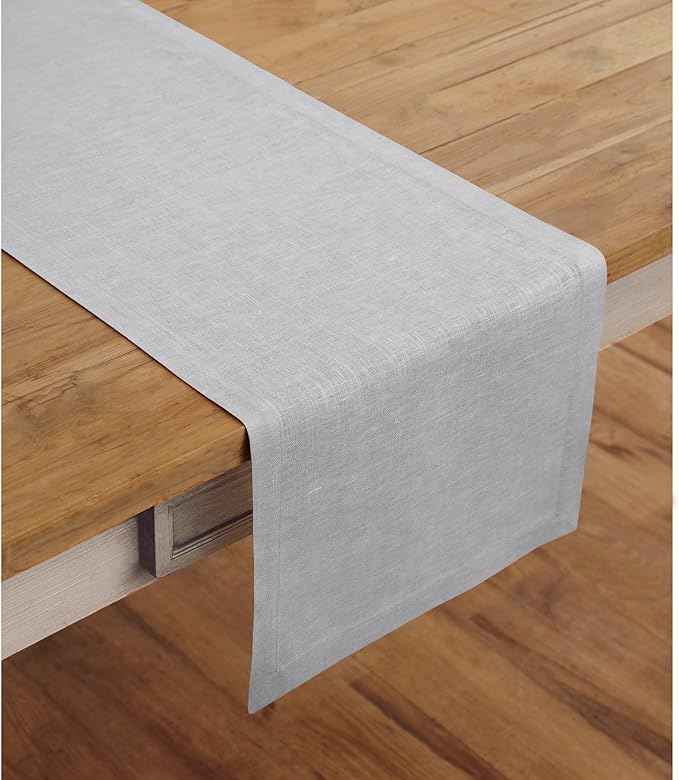 Solino Home Linen Soft Grey Table Runner 90 Inches Long - 100% Pure Linen 14 x 90 Inch Table Runner for Fall, Autumn, Thanksgiving - Fete-Ruum Studio Home