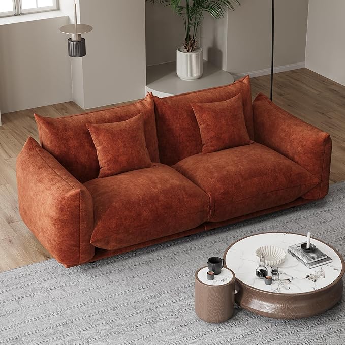 Modern Minimalist Chenille Modular Sectional Sofa, Oversized Couch and Loveseat Set with Thick Cushions, Upholstered Sofa for Small Spaces, Living Room, Bedroom, Office, Apartment(Orange,75" Loveseat)-Ruum Studio Home