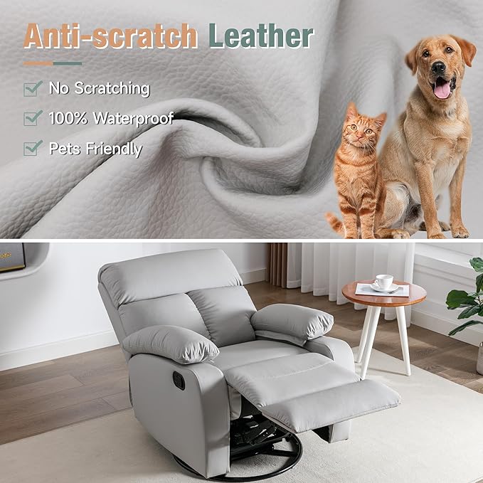 Swivel Rocker Recliner, Rocking Recliner Chair, Small Rocker Recliners for Small Spaces, Living Room, Bedroom, Nursery, RV, Light Grey-Ruum Studio Home