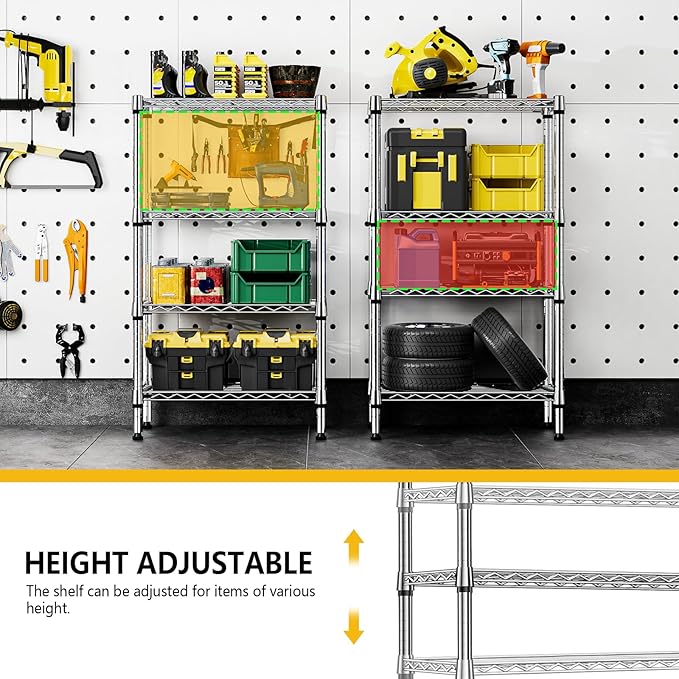 1000 lbs 4 Tier Shelf Metal Storage Shelves Wire Rack Closet Organizers for Garage Kitchen Bathroom Laundry Chrome 11.8" D x 25.6" W x 45.5" H-Ruum Studio Home