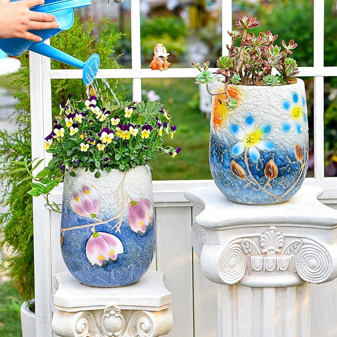 Sungmor 10.6 Inch Ceramic Succulent Plant Pot with Drainage Hole, Hand Painted Flower Pots for Plants, Unique Texture Decorative Planter for Indoor and Outdoor, Pottery Vase for Home Office Decor-Ruum Studio Home