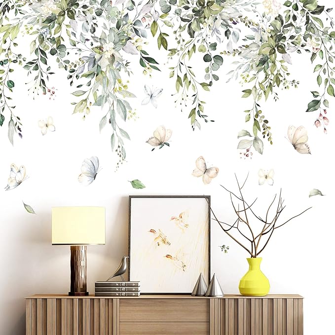 Amaonm Creative Removable Rainforest Plants Wall Decals Hanging Green Leaves and Vines Wall Stickers 3D Home Wall Corner Background Decoration Decor for Kids Girls Bedroom Nursery Offices Living Room-Ruum Studio Home