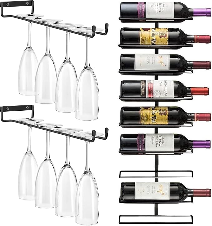 Sorbus Wall Mount Wine Rack + Under Cabinet Wine Glass Holder Set - Wine Rack Wall Mounted for Wine Bottles, Champagne, and Wine Glasses - Complete Your Home Bar & Wine Kitchen Storage, 1 Pack-Ruum Studio Home