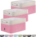 BALEINE 3 Pack Fabric Storage Bins for Shelves, Linen Storage Baskets for Organizing, Decorative Closet Bins for Clothes, Home (Pink, 15''x11''x9.5'')-Ruum Studio Home