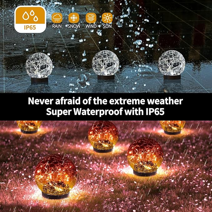 Solar Globe Lights Outdoor Waterproof - Cracked Glass Ball Lights for Garden, Patio, Yard, Lawn and Backyard Decor - Decorative Orbs for Outside-Ruum Studio Home