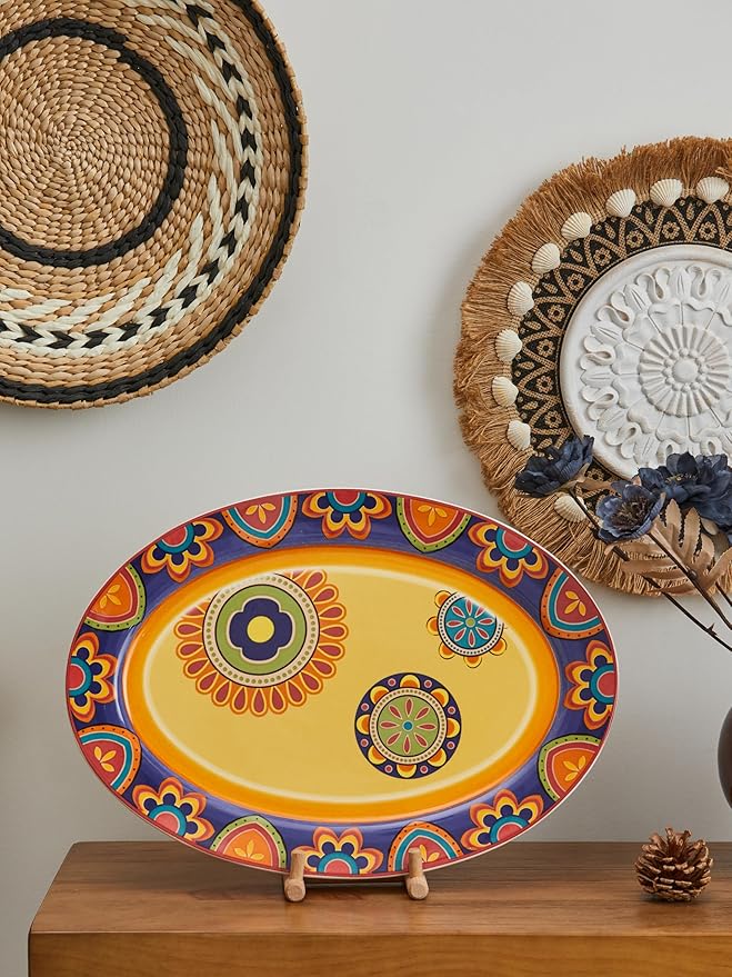 Bico Tunisian Ceramic 16 inch Oval Platter, Microwave & Dishwasher Safe-Ruum Studio Home