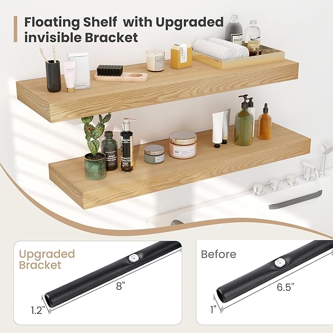 Heimlove 12 Inch Deep Floating Shelves, 12 x 12 inches Long Wall Shelf, Large Extra Display Shelf & Storage Shelf, Rustic Wood Wall Shelves for Fireplace Mantel, Oak - 2Pack-Ruum Studio Home
