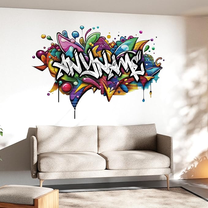 Personalized Name Graffiti Wall Decal Custom Name Graffiti Street Art Brick Room Decor Teen Wall Decals and Stickers for Nursery, Room Walls Decor, Peel & Stick Name Decals for Walls-Ruum Studio Home