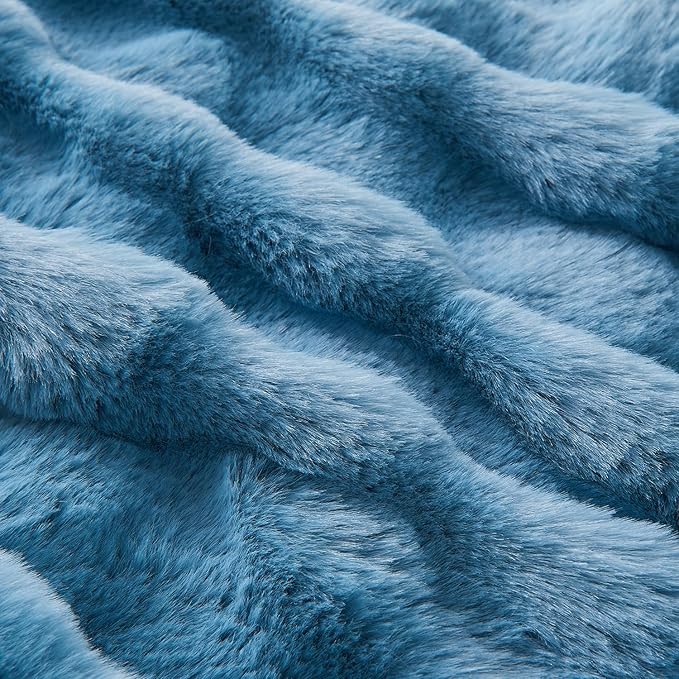 Lotus Karen Fuzzy Throw Blanket Blue - Big Bubble Faux Rabbit Fur Blanket for Couch,Softest Cozy Fluffy Blanket,Thick Furry Plush Shaggy Warm Blankets for Women,50x60 Inches-Ruum Studio Home