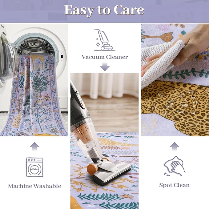 OJIA Animal Washable Area Rug 8x10, Boho Rugs for Living Room Playroom 8 x 10 Kids Bedroom Rugs, Non-Slip Ultra-Thin Indoor Large Floor Carpet for Dining Room Nursery Farmhouse-Ruum Studio Home