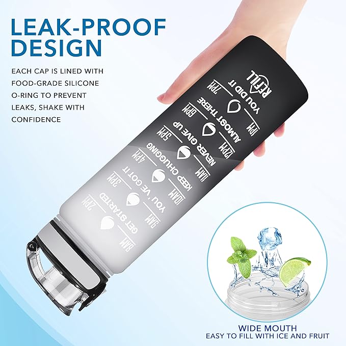 Enerbone Water Bottle, Leakproof BPA & Toxic Free, Motivational Water Bottle with Times to Drink and Straw, Fitness Sports Water Bottle with Strap for Office, Gym, Outdoor Sports-Ruum Studio Home